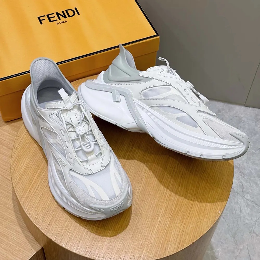 Fendi Unisex F-Light Sneakers White Leather and Mesh Running Shoes - image 4