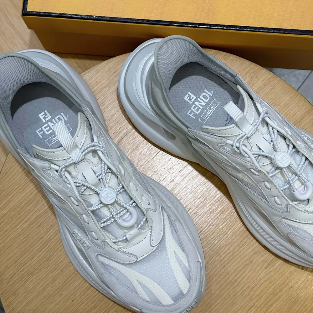 Fendi Unisex F-Light Sneakers White Leather and Mesh Running Shoes - image 5