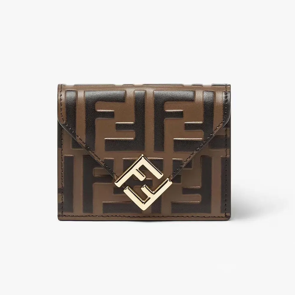 Fendi Unisex FF Diamonds Wallet front view showcasing brown and black leather