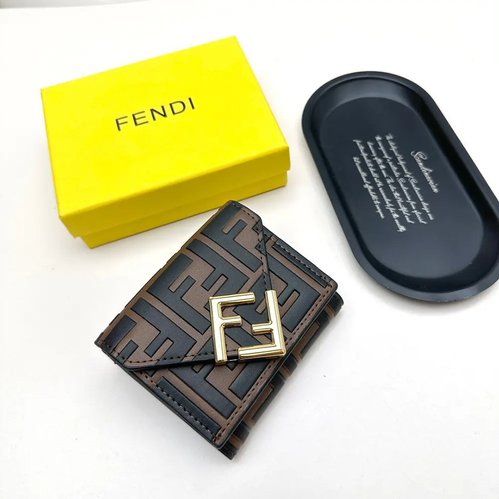 Side angle of Fendi Unisex FF Diamonds Wallet highlighting diamond quilting