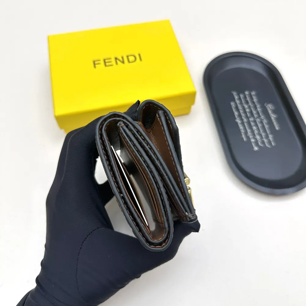 Fendi Unisex FF Diamonds Wallet Brown and Black FF Leather Wallet - image 6