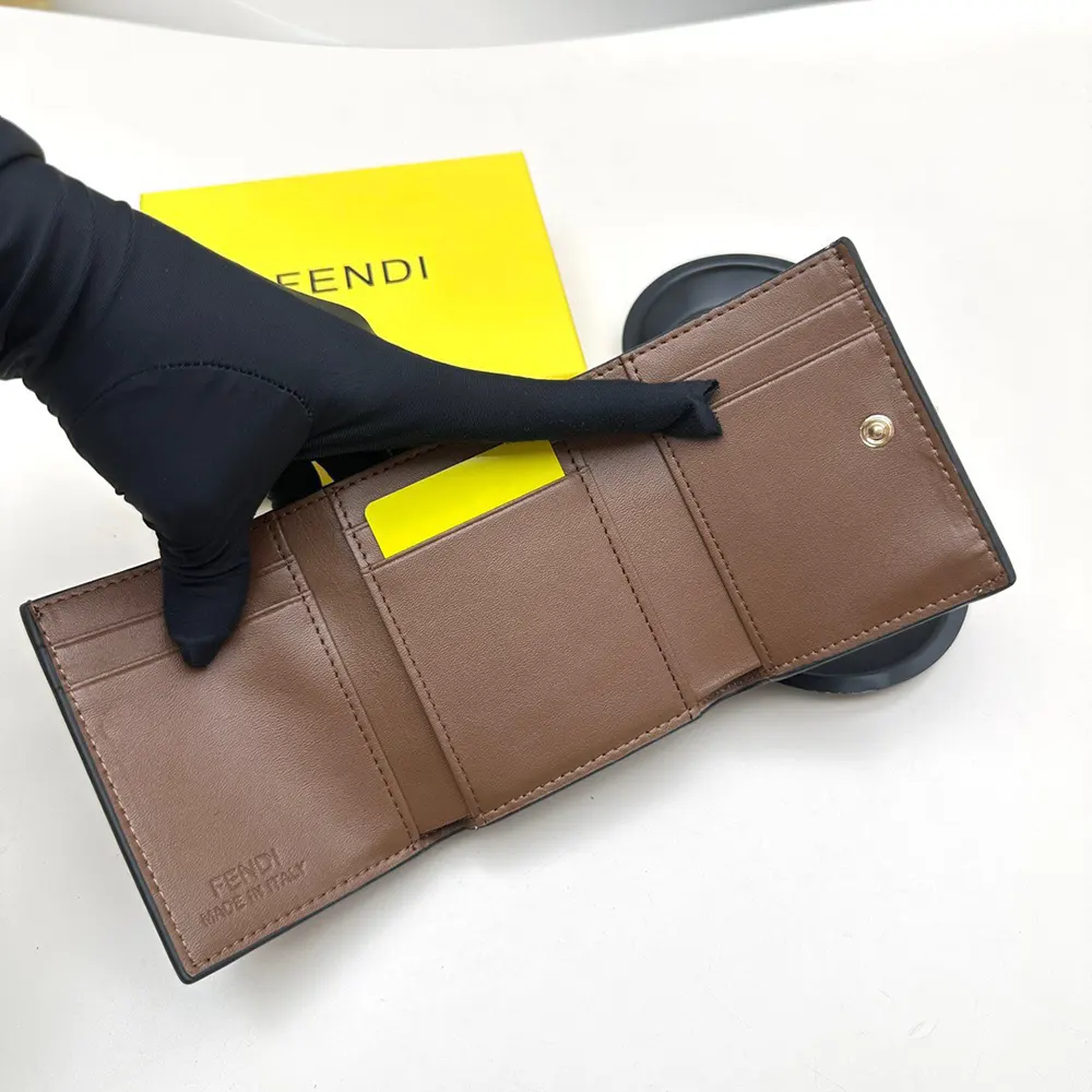 Fendi Unisex FF Diamonds Wallet Brown and Black FF Leather Wallet - image 7