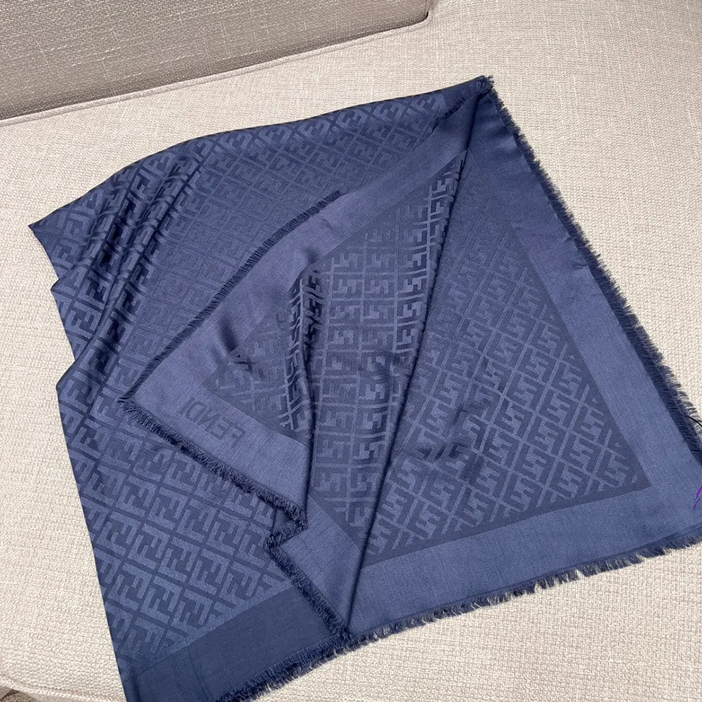 Fendi Unisex FF Navy Blue Silk and Wool Shawl - image 5