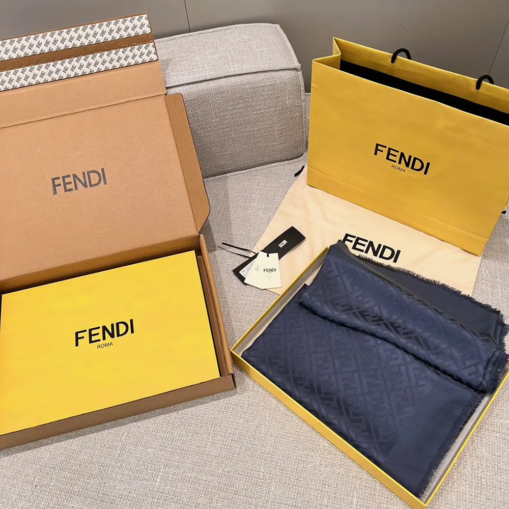Fendi Unisex FF Navy Blue Silk and Wool Shawl - image 4