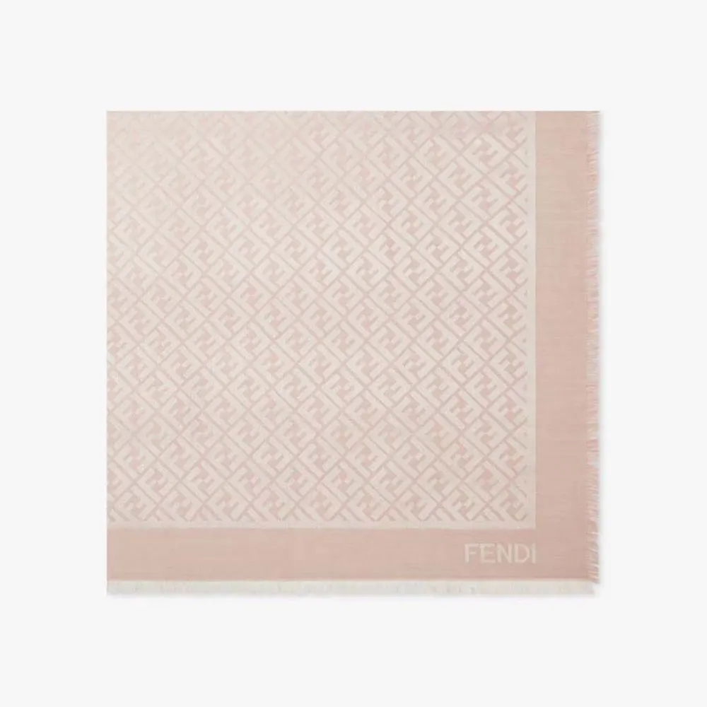 Front view of Fendi Unisex FF Pink Organic Silk Shawl showing logo