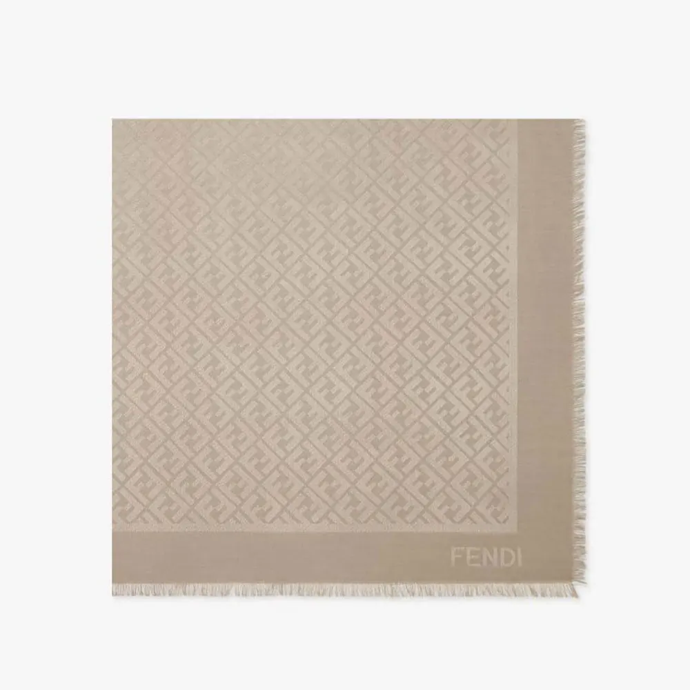 Front view of Fendi Unisex FF Shawl Dove Gray silk and wool fabric