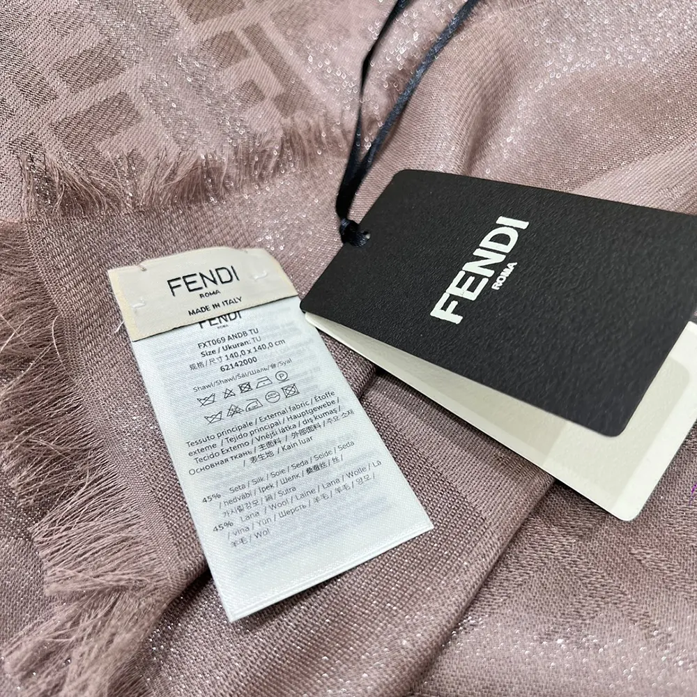 Fendi Unisex FF Shawl Dove Gray Silk and Wool Shawl - image 8