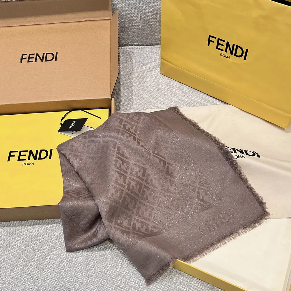 Side angle showing drape and texture of Fendi Unisex FF Shawl