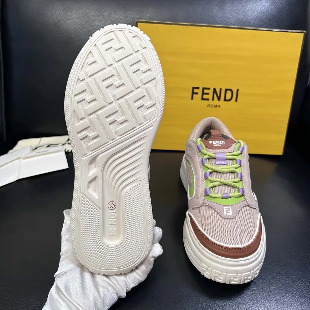 Fendi Unisex Force Sneakers Beige Mesh and Brown Leather Low-tops - image 10