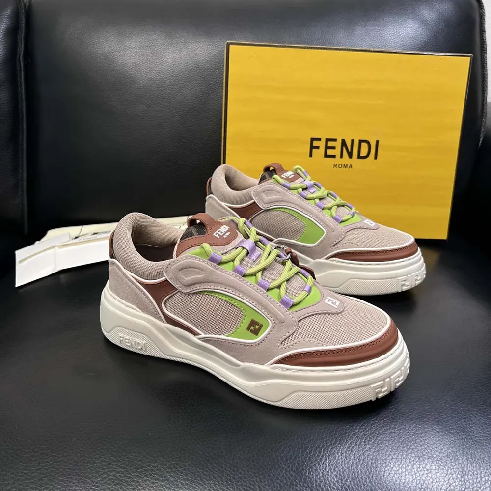 Top angle showing laces and low-top silhouette of Fendi Unisex Force Sneakers