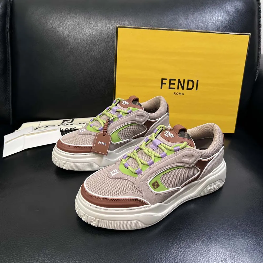 Fendi Unisex Force Sneakers Beige Mesh and Brown Leather Low-tops - image 4