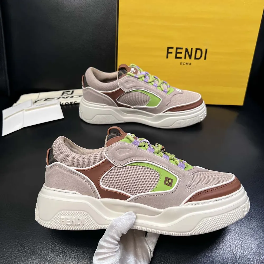 Fendi Unisex Force Sneakers Beige Mesh and Brown Leather Low-tops - image 6