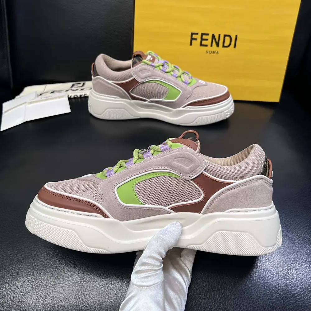 Fendi Unisex Force Sneakers Beige Mesh and Brown Leather Low-tops - image 7