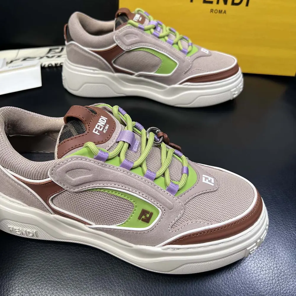 Fendi Unisex Force Sneakers Beige Mesh and Brown Leather Low-tops - image 8