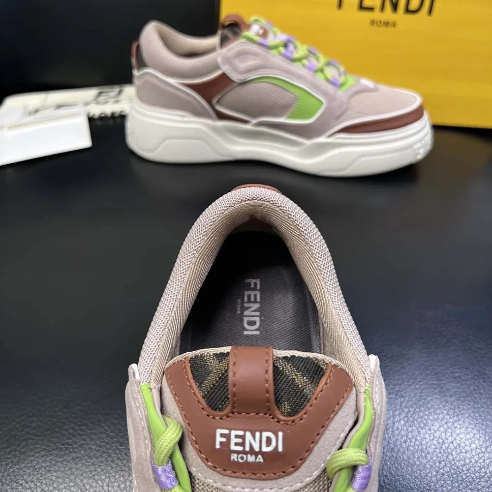 Fendi Unisex Force Sneakers Beige Mesh and Brown Leather Low-tops - image 9