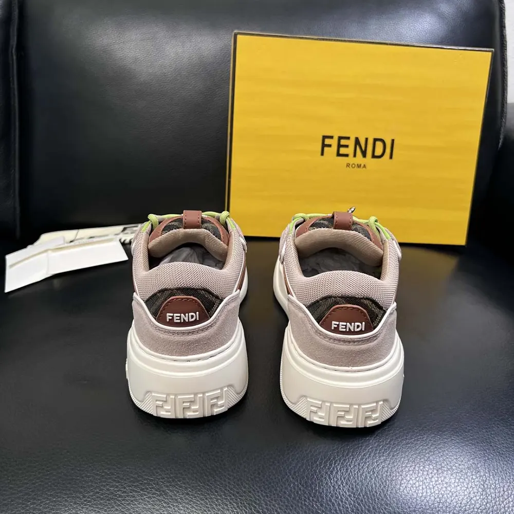 Fendi Unisex Force Sneakers Beige Mesh and Brown Leather Low-tops - image 5