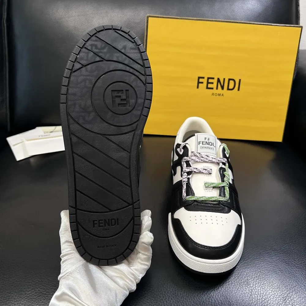Fendi Unisex Match Black and White Leather Low-tops - image 10