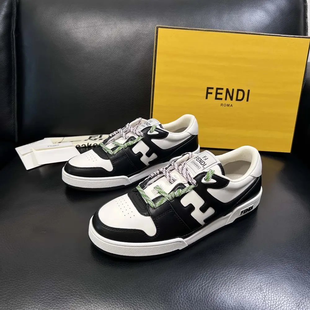Top-down angle showing Fendi logo heel detail on low-tops