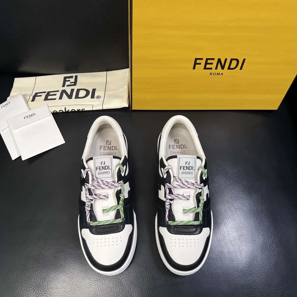 Fendi Unisex Match Black and White Leather Low-tops - image 4