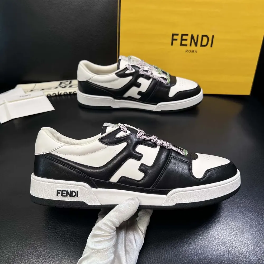 Fendi Unisex Match Black and White Leather Low-tops - image 6