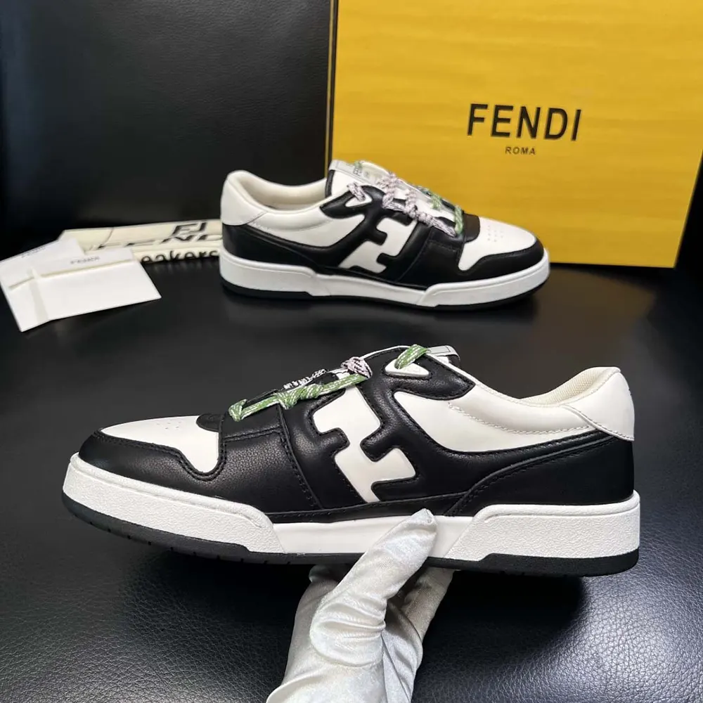 Fendi Unisex Match Black and White Leather Low-tops - image 7