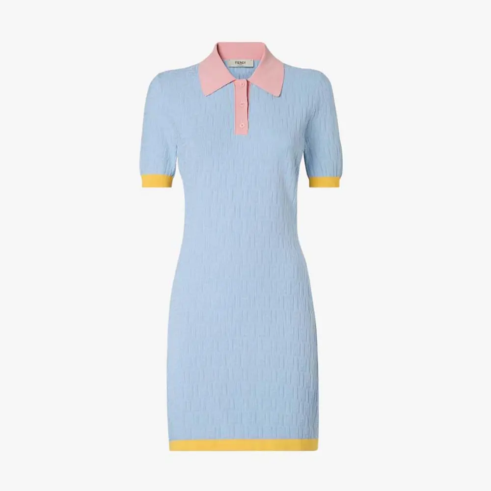 Front view of Fendi Women Blue FF Cotton and Silk Dress