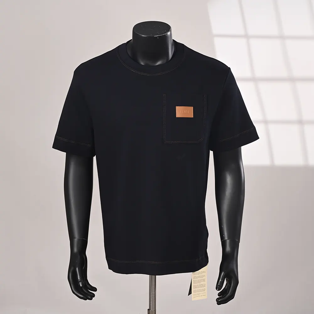 Close-up of fabric texture and stitching on Fendi Men Dark Blue Cotton T-shirt