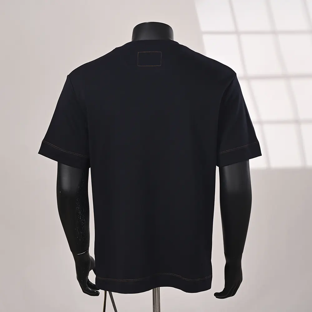 Side profile showing fit and silhouette of Fendi Men Dark Blue Cotton T-shirt