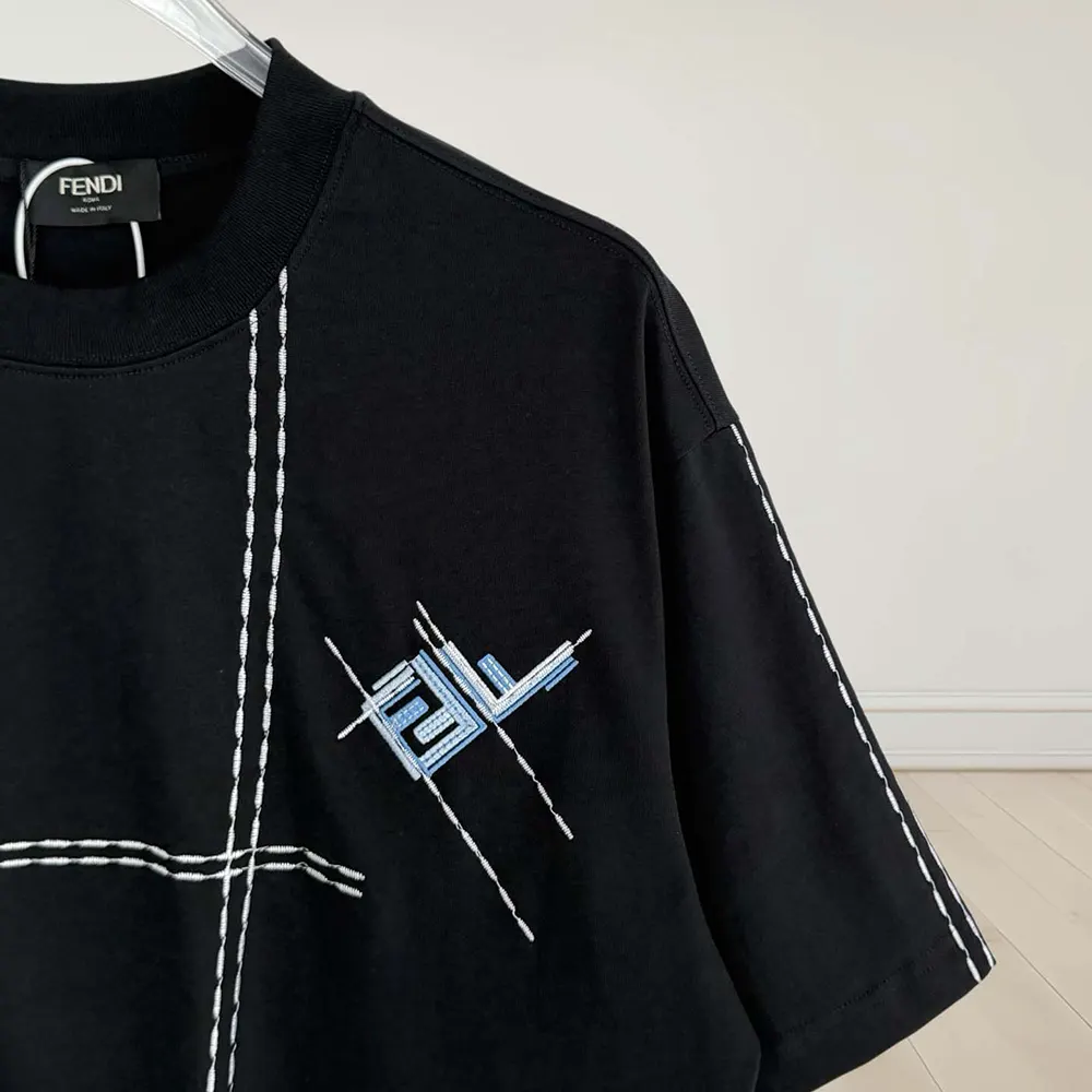 Fendi Men Dark Blue Cotton T-shirt - image 6