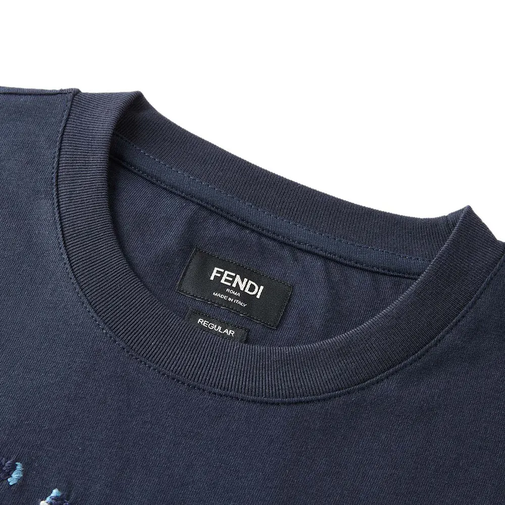 Fendi Men Dark Blue Cotton T-shirt - image 4
