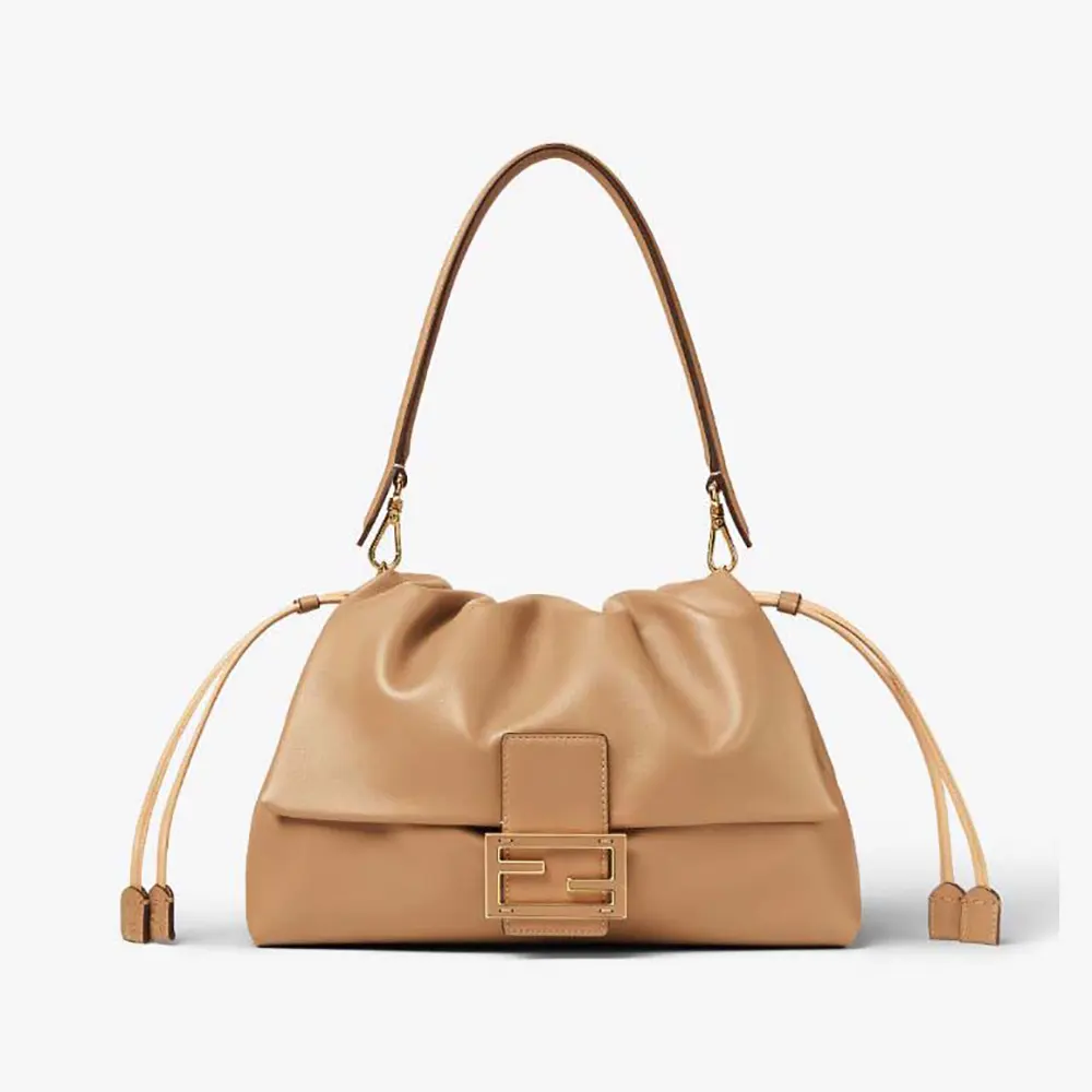 Front view of Fendi Women Mamma Baguette Large Cappuccino Nappa Leather Bag