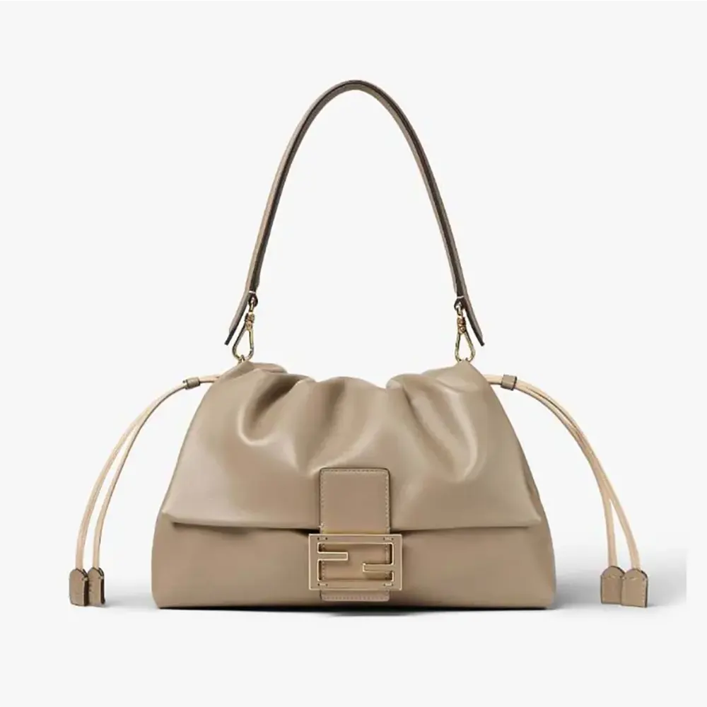 Front view of Fendi Women Mamma Baguette Large Dove Gray Nappa Leather Bag