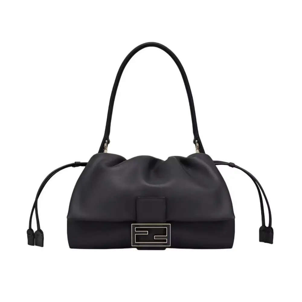 Front view of Fendi Women Mamma Baguette Large Nappa Leather Bag in black