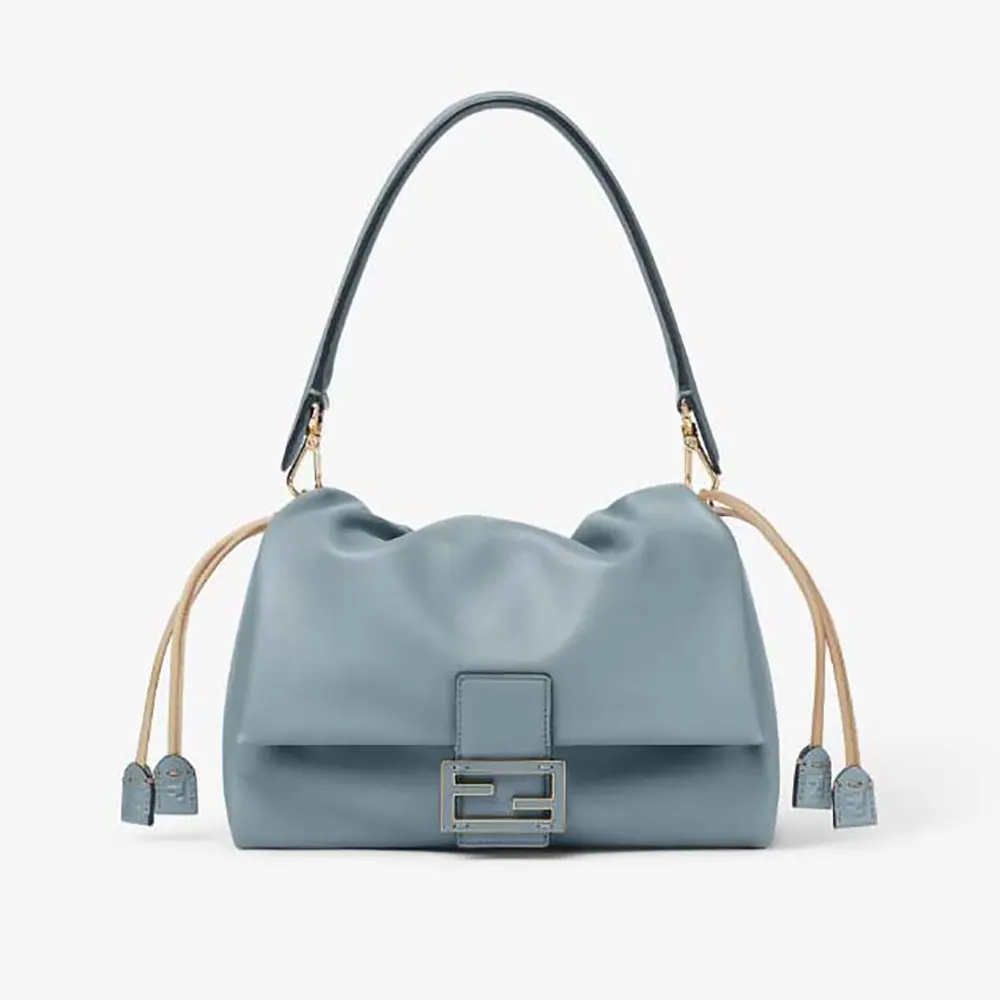 Front view of Fendi Women Mamma Baguette Medium Mercury Blue Nappa Leather Bag