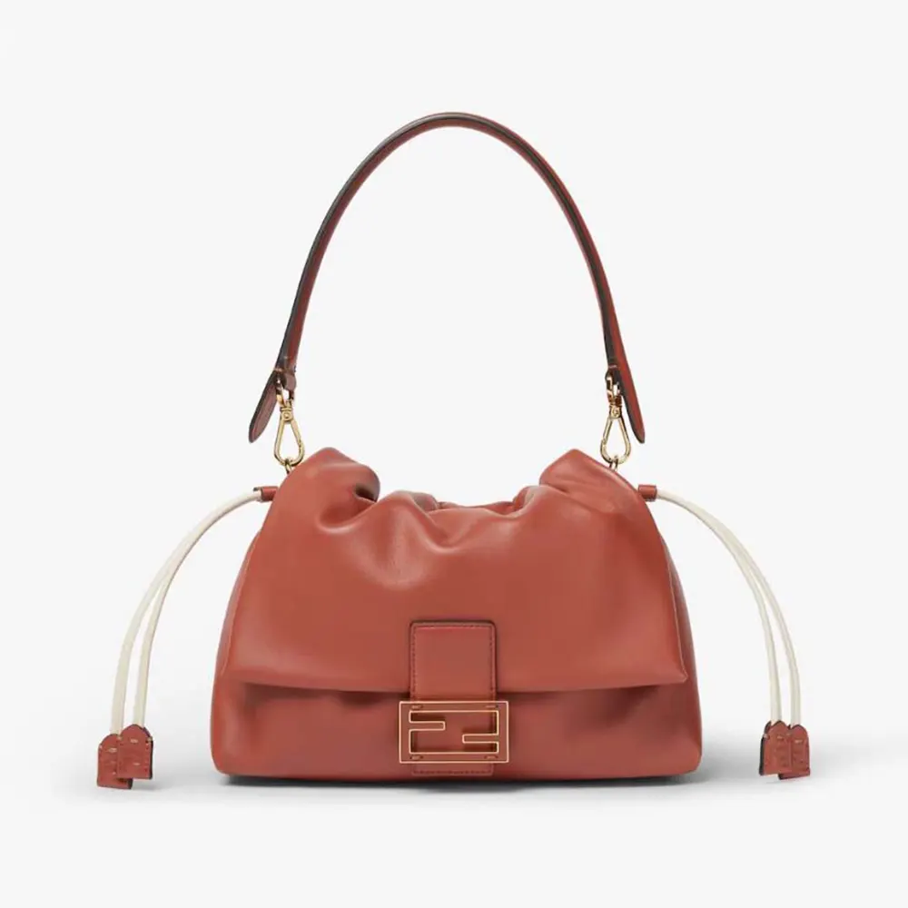 Front view of Fendi Women Mamma Baguette Medium Sienna Brown Nappa Leather Bag