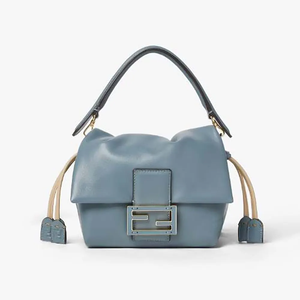 Front view of Fendi Women Mamma Baguette Small Mercury Blue Nappa Leather Mini-bag
