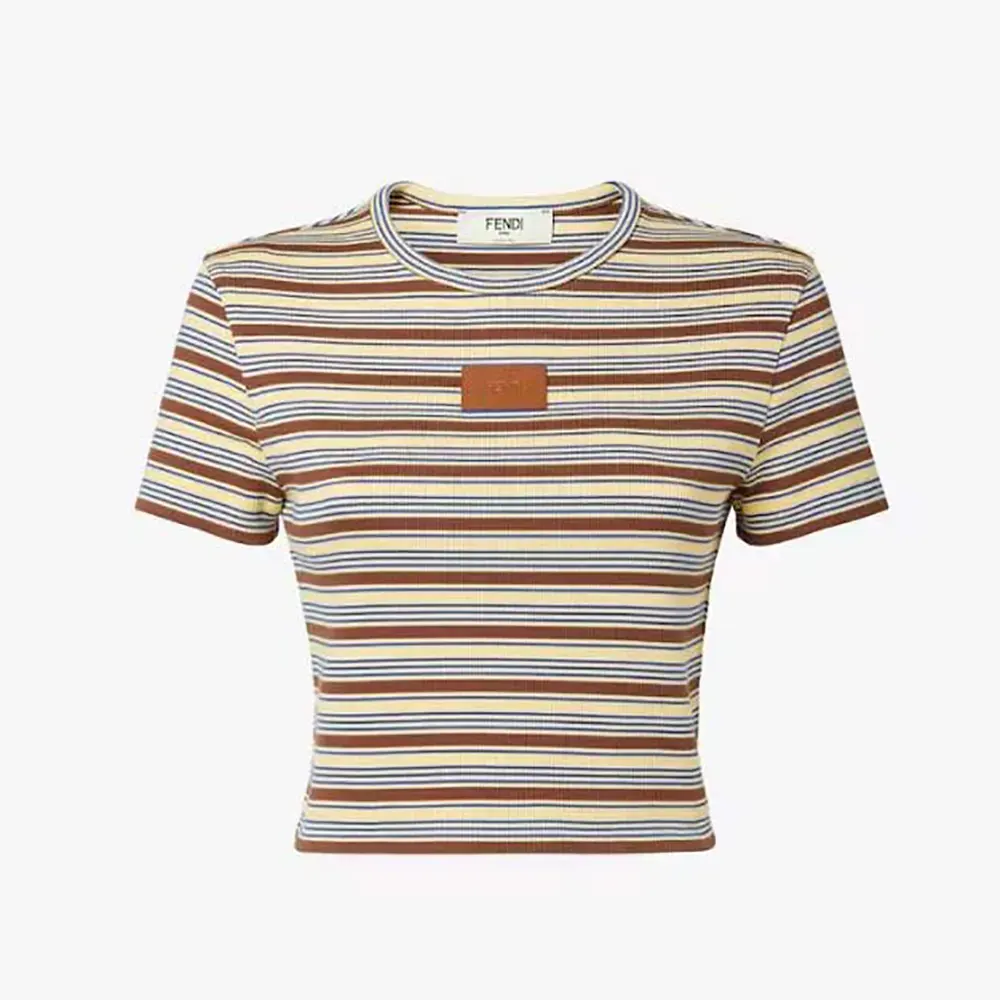 Front view of Fendi Women Top Multicolor Striped Cotton Jumper in brown