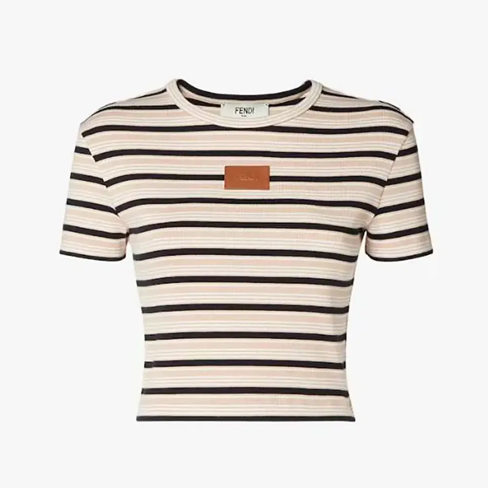 Front view of Fendi Women Top Multicolor Striped Cotton Jumper in pink