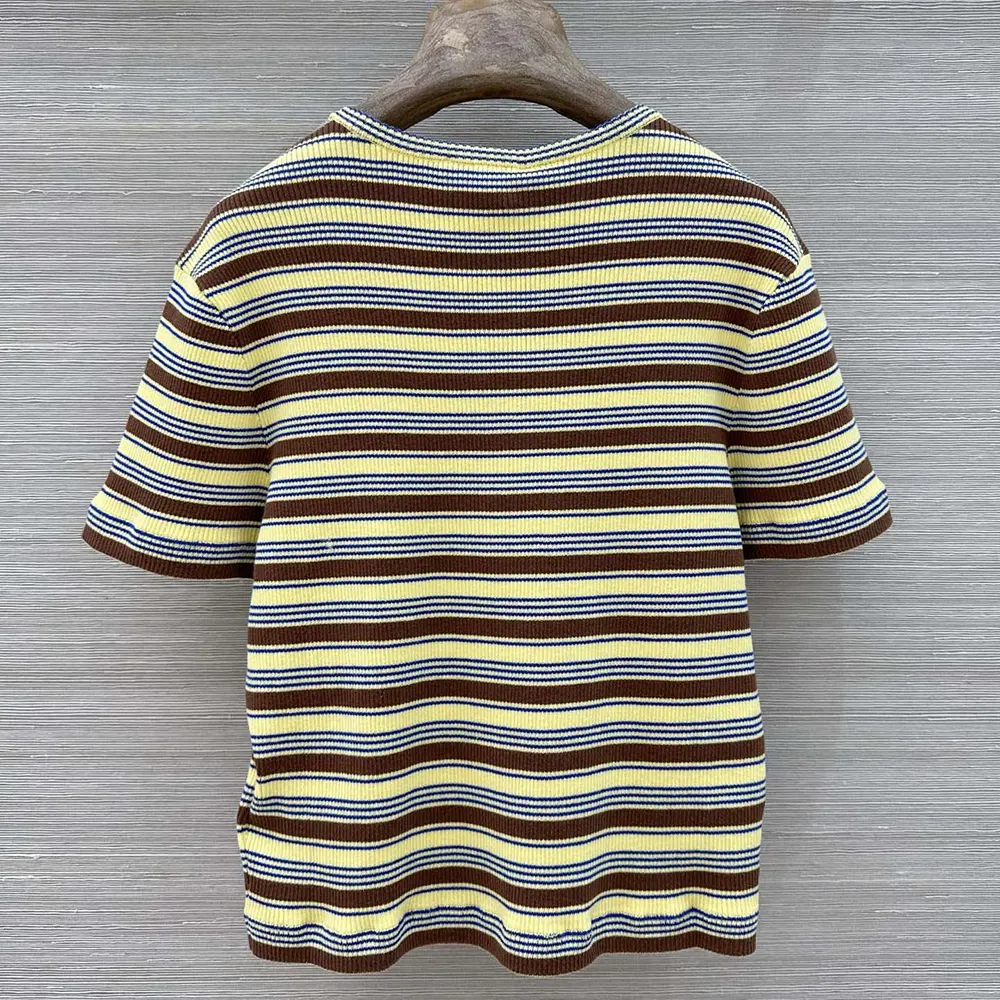 Side profile showing relaxed fit of Fendi Women Top Multicolor Striped Jumper