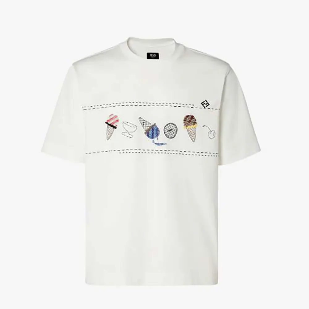 Front view of Fendi Men White Cotton T-shirt on mannequin