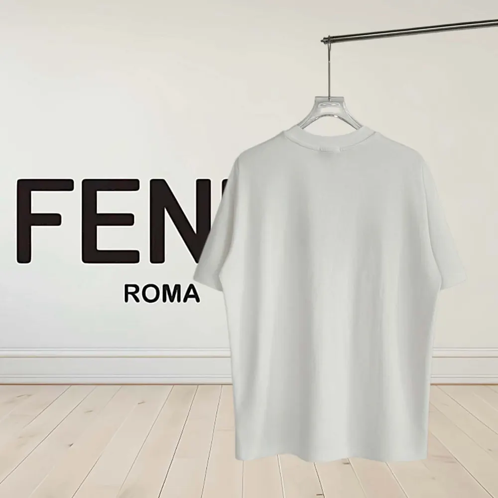 Side view showing fit of Fendi Men White Cotton T-shirt