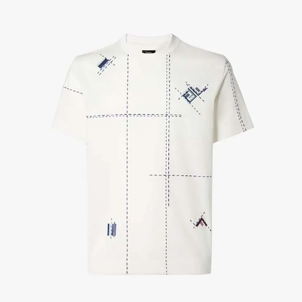 Front view of Fendi Men White Cotton T-shirt showing logo detail