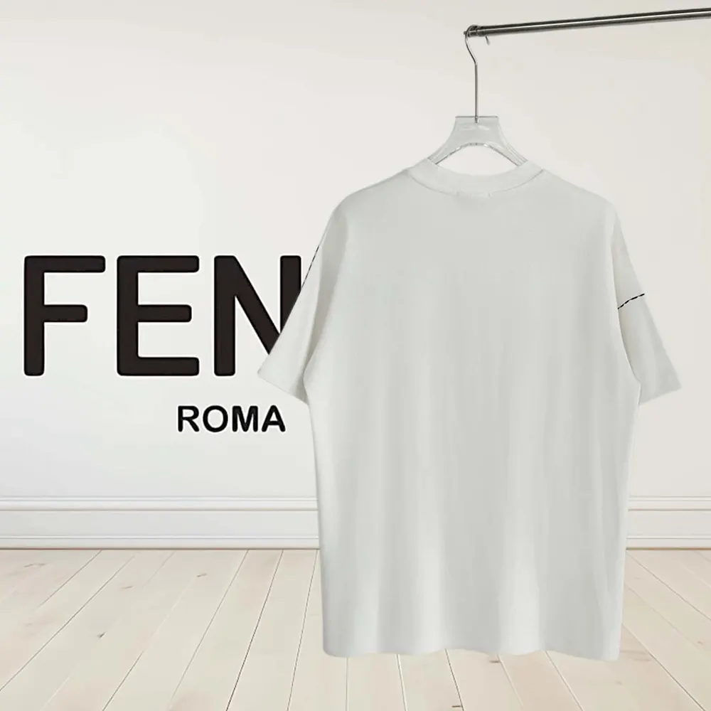 Side angle of Fendi Men White Cotton T-shirt showcasing fit