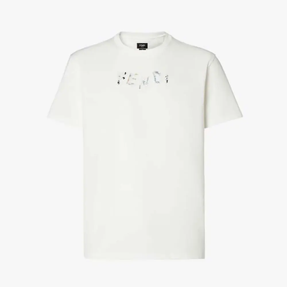 Front view of Fendi Men White Cotton T-shirt showing clean silhouette