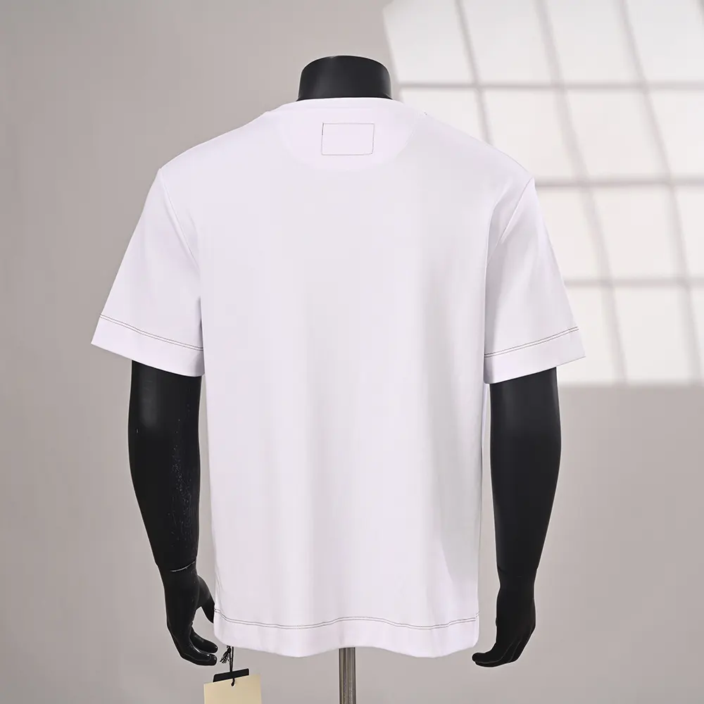 Detail of crew neck and stitching on Fendi Women White Cotton T-shirt