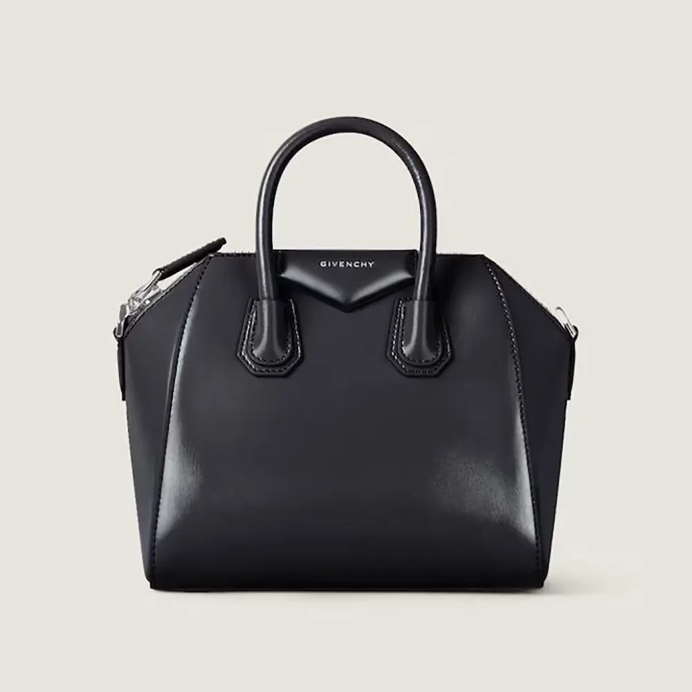 Front view of Givenchy Women Mini Antigona Bag in Box Leather-Black