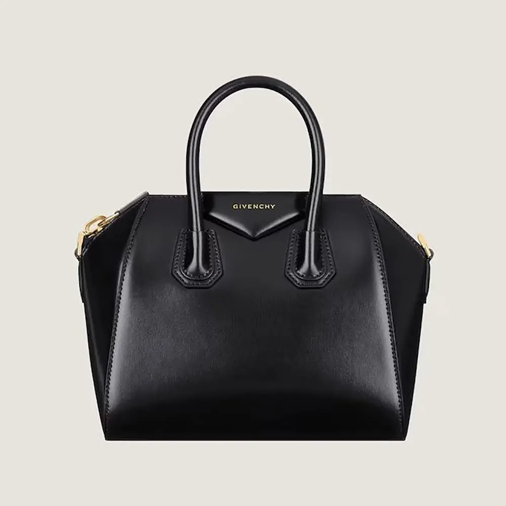 Front view of Givenchy Women Mini Antigona Bag in Box Leather-Black
