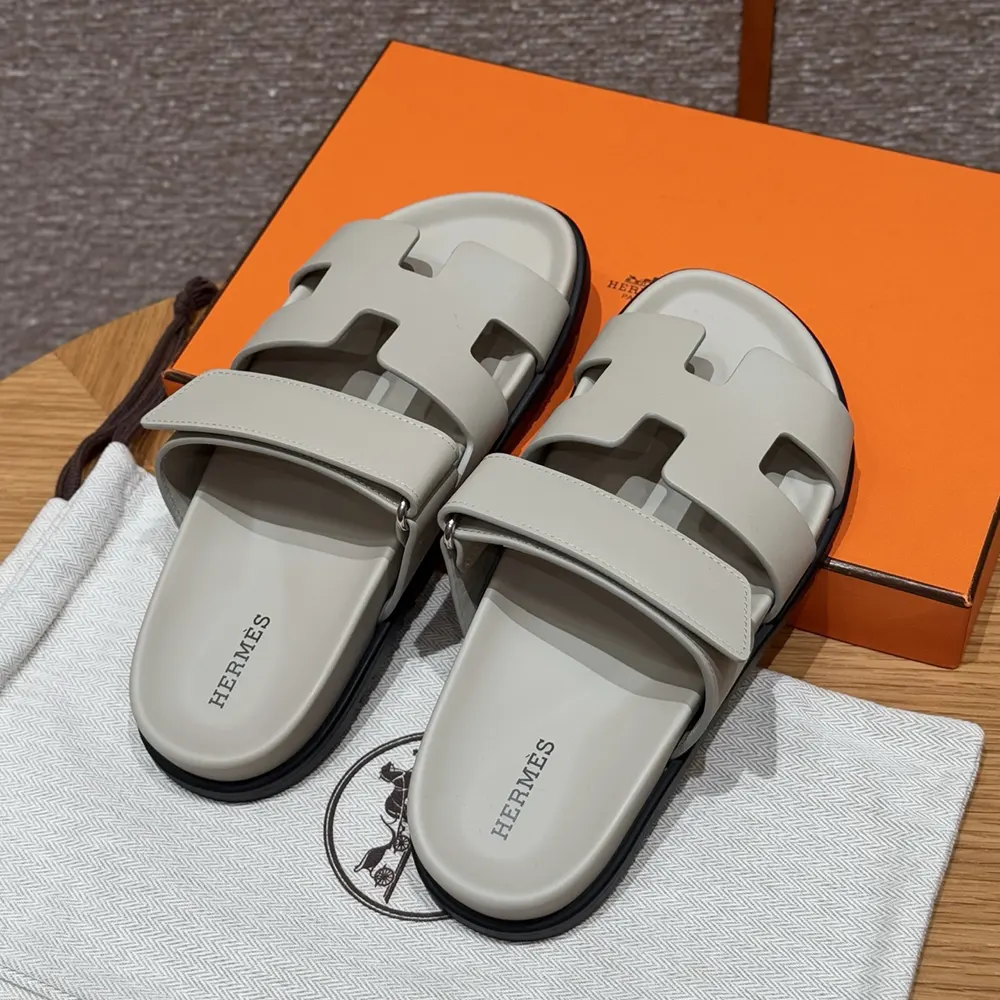 Top view highlighting open-toe design of Hermes Unisex Chypre Sandal-Beige Nomade