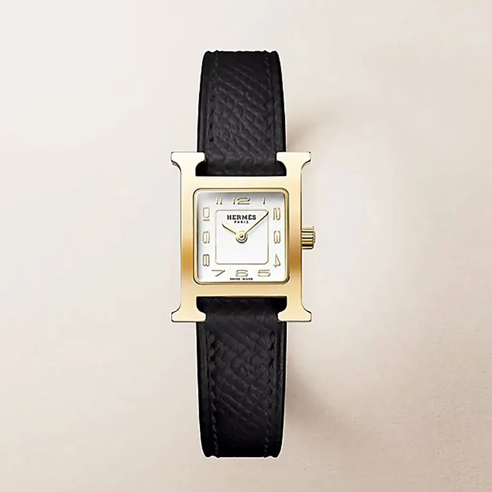 Front view of Hermes Women Heure H Watch Mini Model 21 mm-Black