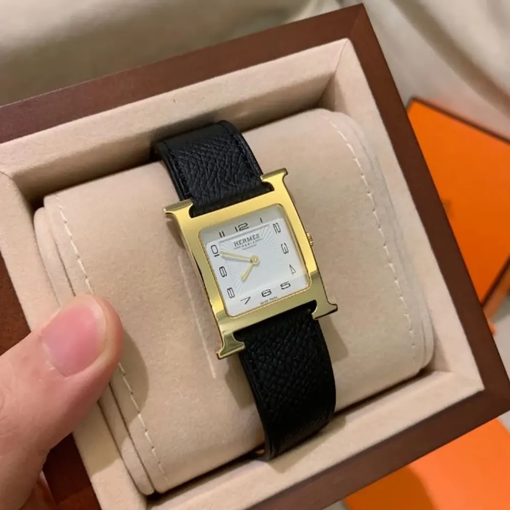 Close-up detail of H-shaped case on Hermes Women Heure H Watch Mini Model